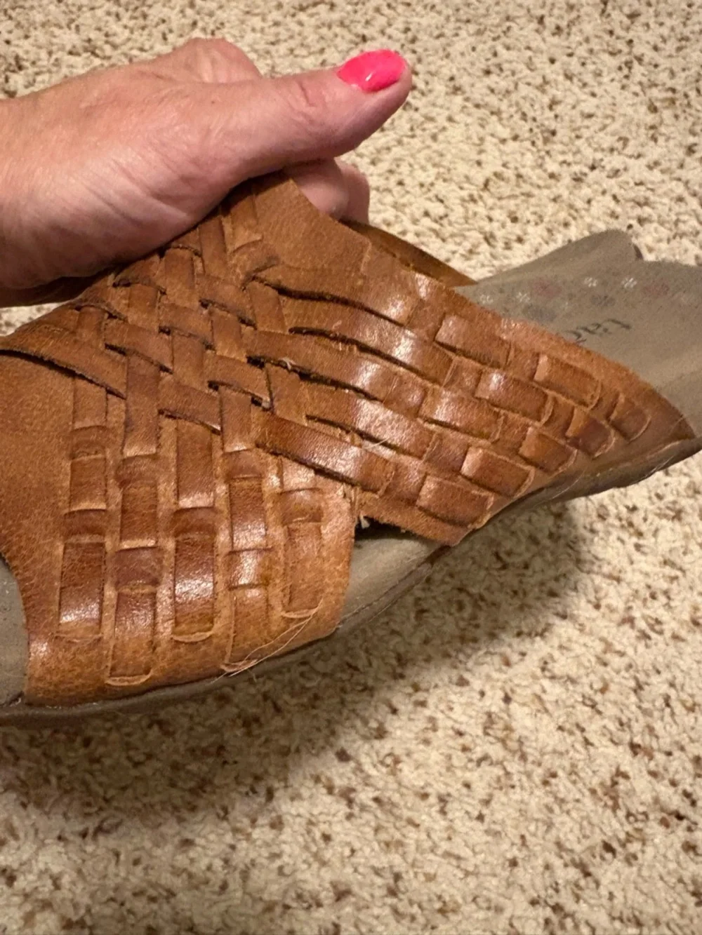Taos Guru Woven Leather Slide Mules in Cognac - Picture 2 of 5